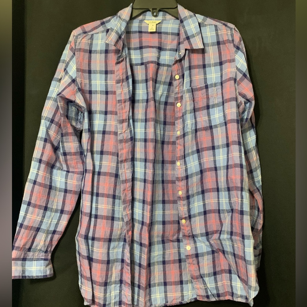 Lightweight Linen Summer Plaid Shirt by LL Bean